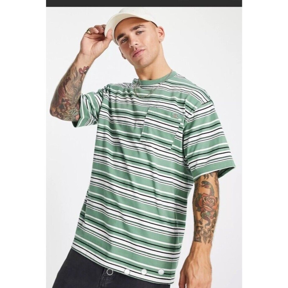 Dickies Relaxed Fit Striped Pocket T Shirt Dark Ivy Small